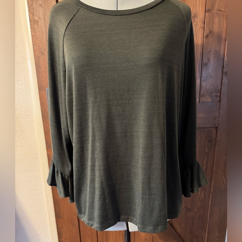 Banana Republic Olive Green Blouse with Ruffled Sleeves
